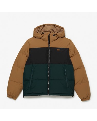 Lacoste Live - Quilted Colour-Block Water-Repellent Short Jacket - Brown / Black / Green