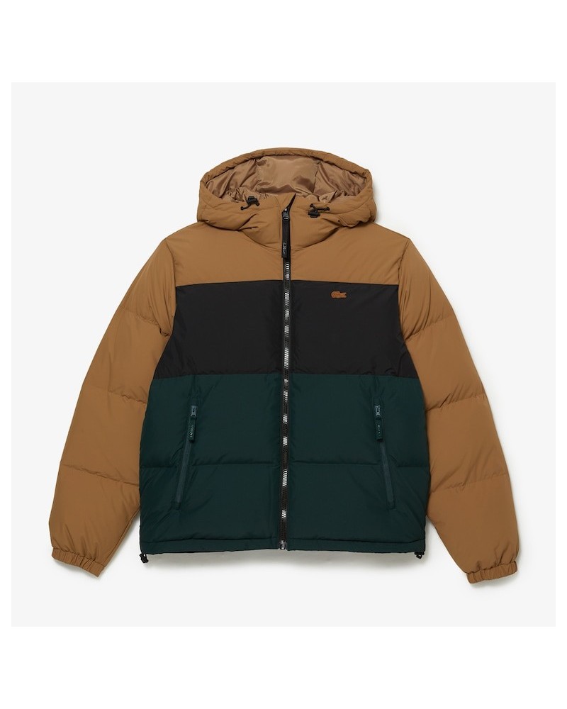 Lacoste Live - Quilted Colour-Block Water-Repellent Short Jacket - Brown / Black / Green