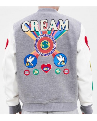 Roku Studio -  Cream Varsity Jacket - Grey
