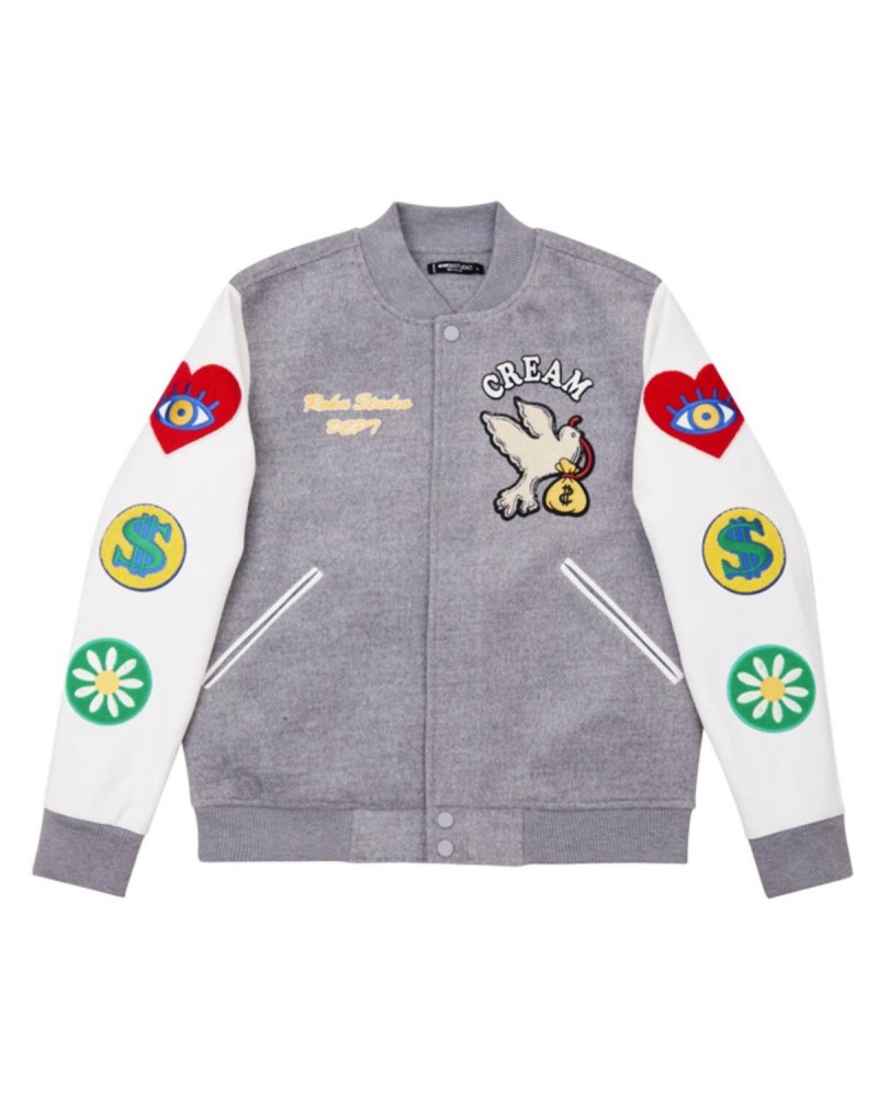 Roku Studio -  Cream Varsity Jacket - Grey