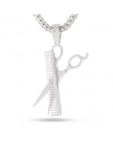 King Ice - Comb and Scissors Necklace - White Gold