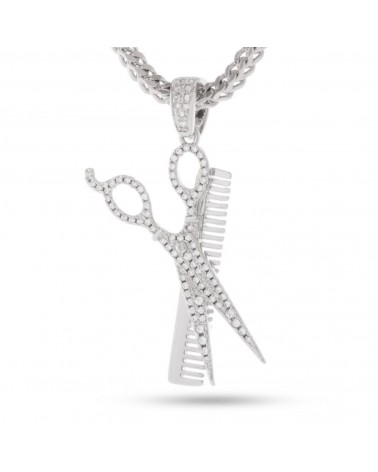 King Ice - Comb and Scissors Necklace - White Gold