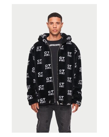 The Couture Club - CTRE Fur Logo Oversized Hooded Jacket - Black