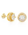 KING ICE - Halo Brilliant Cut Stud Earrings - Gold