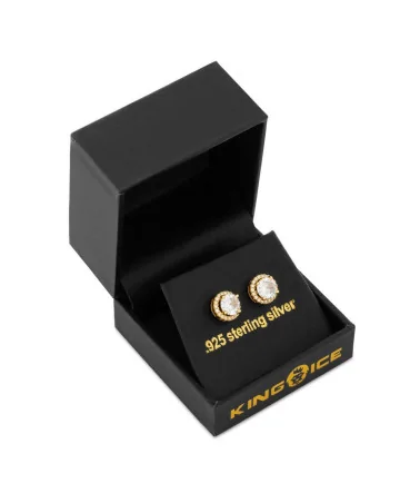 KING ICE - Halo Brilliant Cut Stud Earrings - Gold