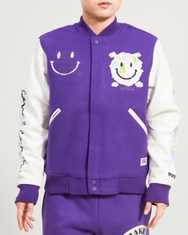 Wedding Cake -  Happy Face 2 Varsity Jacket - Purple