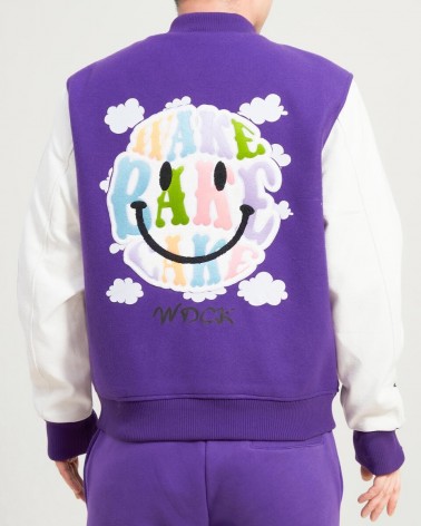 Wedding Cake -  Happy Face 2 Varsity Jacket - Purple