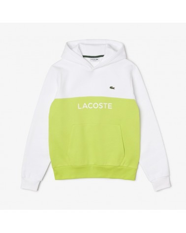 Lacoste -  Classic Fit Color Block Hoody - White / Neon Green