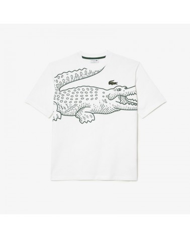 Lacoste -  Round Neck Loose Fit Crocodile Print T-shirt - White