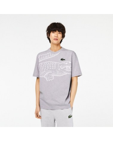 Lacoste -  Round Neck Loose Fit Crocodile Print T-shirt - Grey