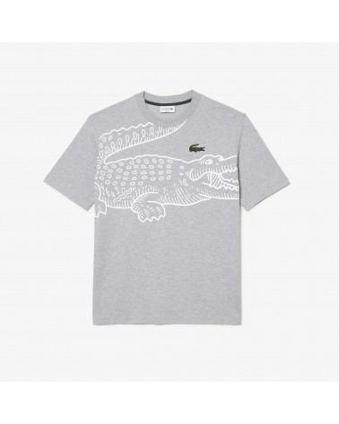 Lacoste -  Round Neck Loose Fit Crocodile Print T-shirt - Grey