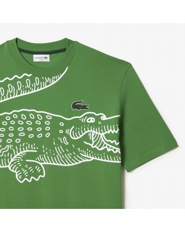 Lacoste - Round Neck Loose Fit Crocodile Print T-shirt - Green