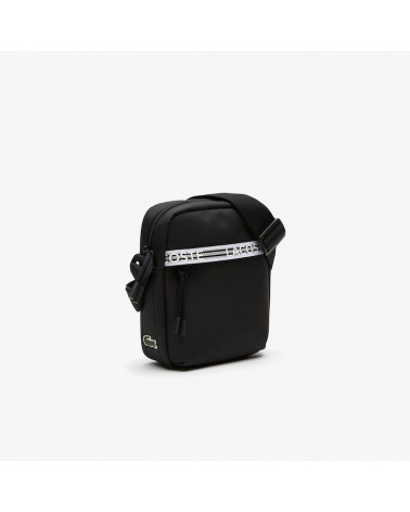 Lacoste Live - Men’s Lacoste Neocroc Recycled Fiber Vertical Messenger Bag - Black