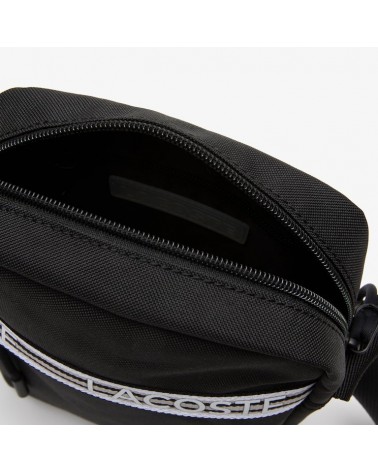 Lacoste Live - Men’s Lacoste Neocroc Recycled Fiber Vertical Messenger Bag - Black