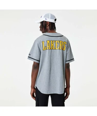 New Era - LA Lakers NBA Baseball Jersey Grey T-Shirt - Grey
