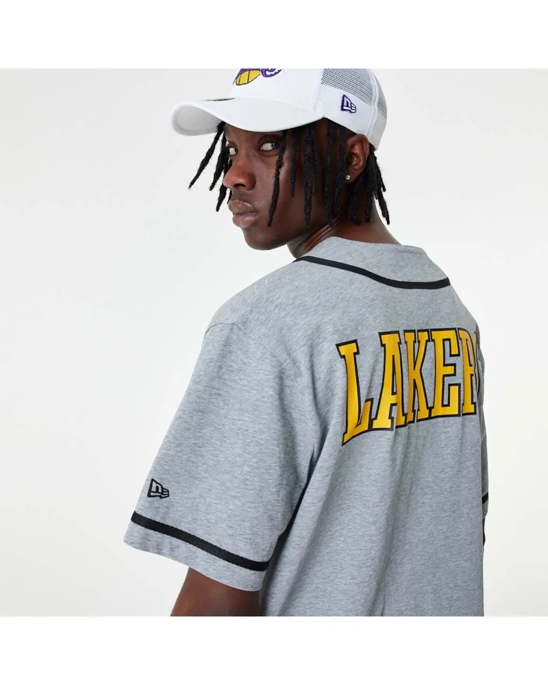 New Era - LA Lakers NBA Baseball Jersey Grey T-Shirt - Grey