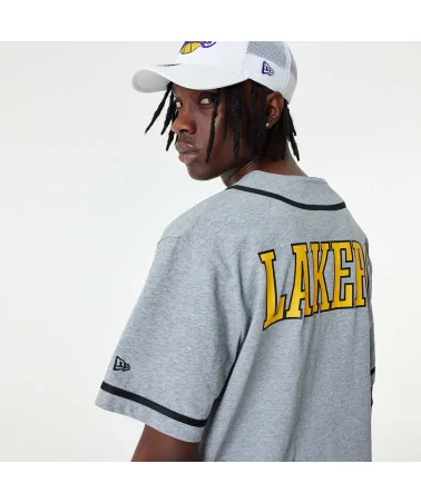 New Era - LA Lakers NBA Baseball Jersey Grey T-Shirt - Grey
