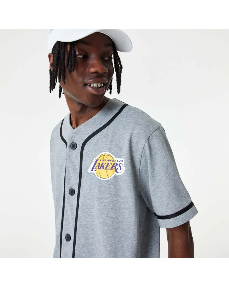 New Era - LA Lakers NBA Baseball Jersey Grey T-Shirt - Grey
