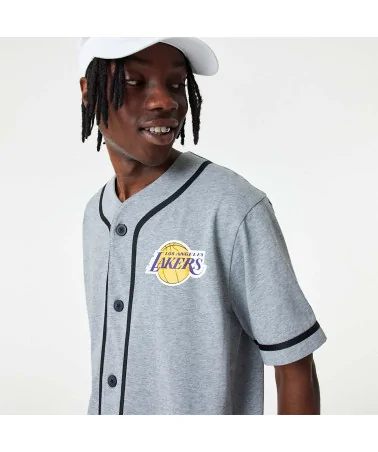 New Era - LA Lakers NBA Baseball Jersey Grey T-Shirt - Grey