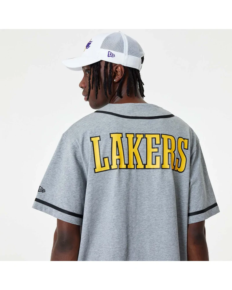 New Era - LA Lakers NBA Baseball Jersey Grey T-Shirt - Grey