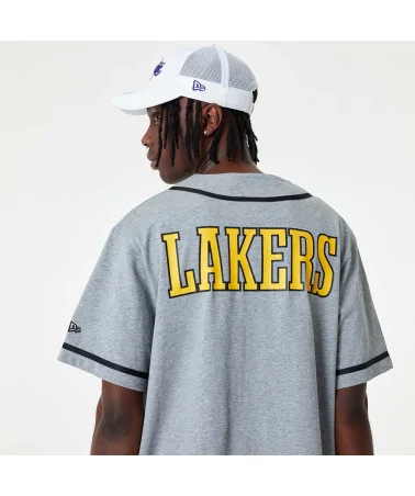 New Era - LA Lakers NBA Baseball Jersey Grey T-Shirt - Grey