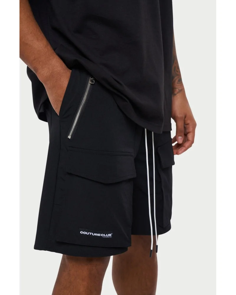 The Couture Club - Panneled Nylon Cargo Shorts - Black | blockshops