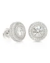 KING ICE - 14K Iced Button Stud Earrings - White Gold