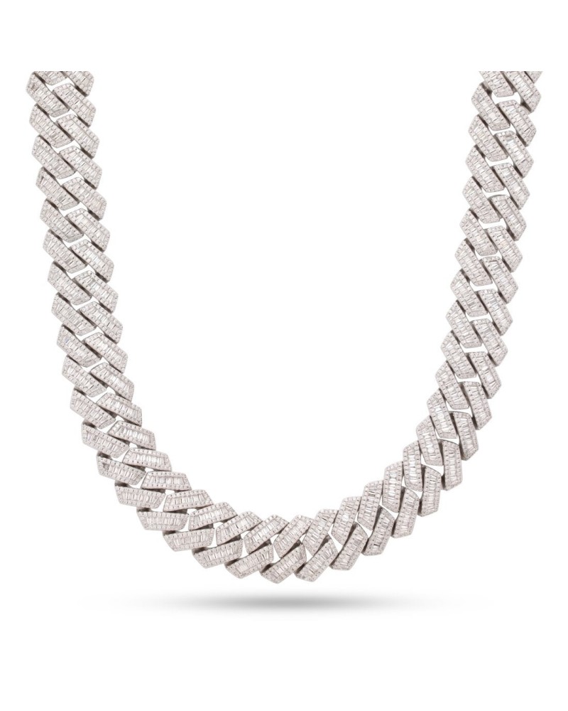 KING ICE - 18MM Iced Diamond Cut Baguette Miami Cuban Chain - White...