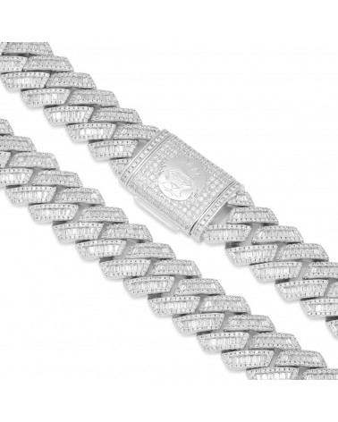 KING ICE - 18MM Iced Diamond Cut Baguette Miami Cuban Chain - White...