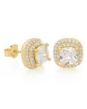KING ICE - 10mm Halo Cushion Cut Stud Earrings - Gold | blockshops