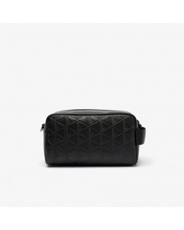Lacoste - Monogram Embossed Leather Pouch Purse - Black