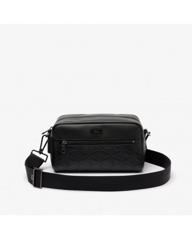 Lacoste Live - Monogram Print Leather Pouch Purse - Black