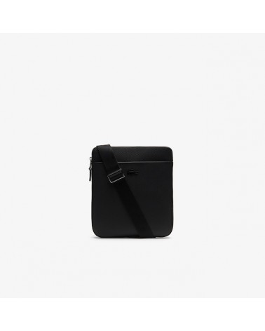 Lacoste Live - Men's Chantaco Matte Piqué Leather Flat Zip Bag - Black