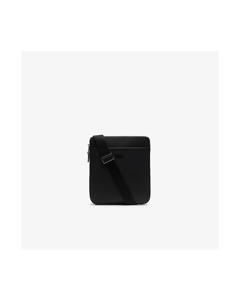 Lacoste Live - Men's Chantaco Matte Piqué Leather Flat Zip Bag - Black
