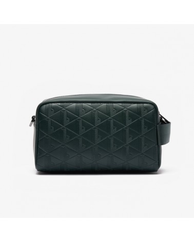 Lacoste - Monogram Embossed Leather Pouch Purse - Dark Green