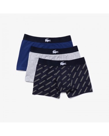 Lacoste Live - Men’s Crocodile Waist Short Stretch Cotton Trunk 3-Pack - Navy/Grey/Navy