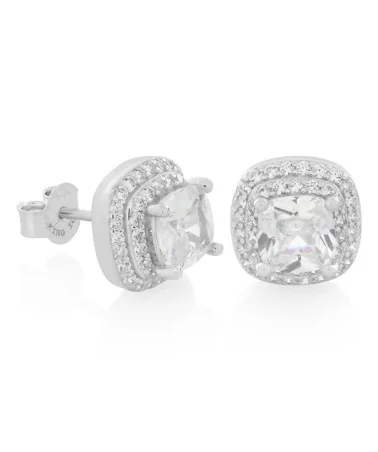 KING ICE - 10mm Halo Cushion Cut Stud Earrings - White | blockshops
