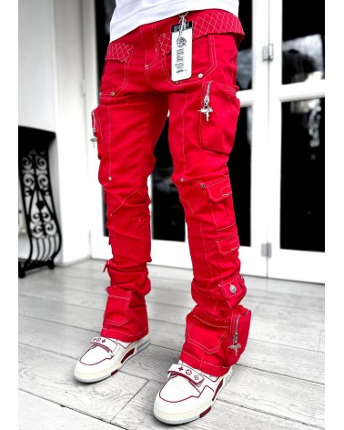 Guapi Clothing - Blood Red Contrast Cargo Pant - Red