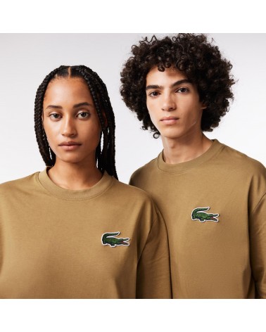 Lacoste - Unisex Loose Fit Large Crocodile Organic Cotton Tee - Brown