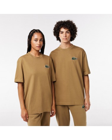 Lacoste - Unisex Loose Fit Large Crocodile Organic Cotton Tee - Brown