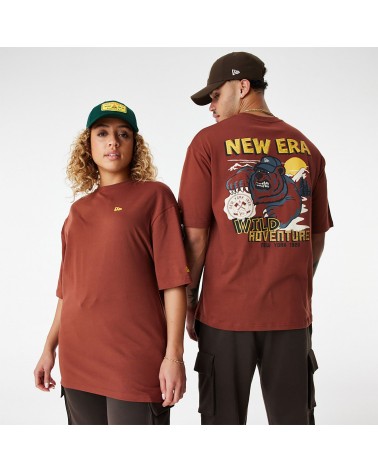 New Era - Bear Character Graphic Oversized T-Shirt - Brown