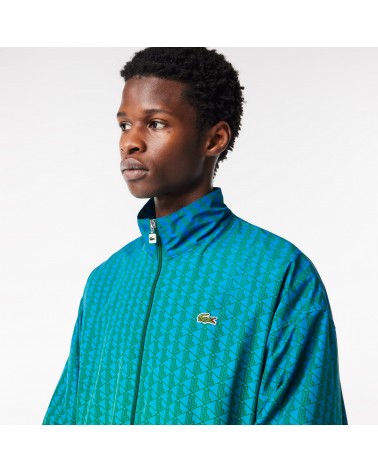Lacoste Monogram-print Zip-up Sweatshirt in Green for Men