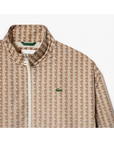Lacoste Men's Regular Fit Monogram Print Zip Sweatshirt (Beige Brown)
