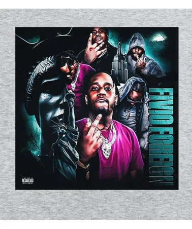 Block Custom - Fivio Foreign NY Retro Merch Tee - Heather Grey